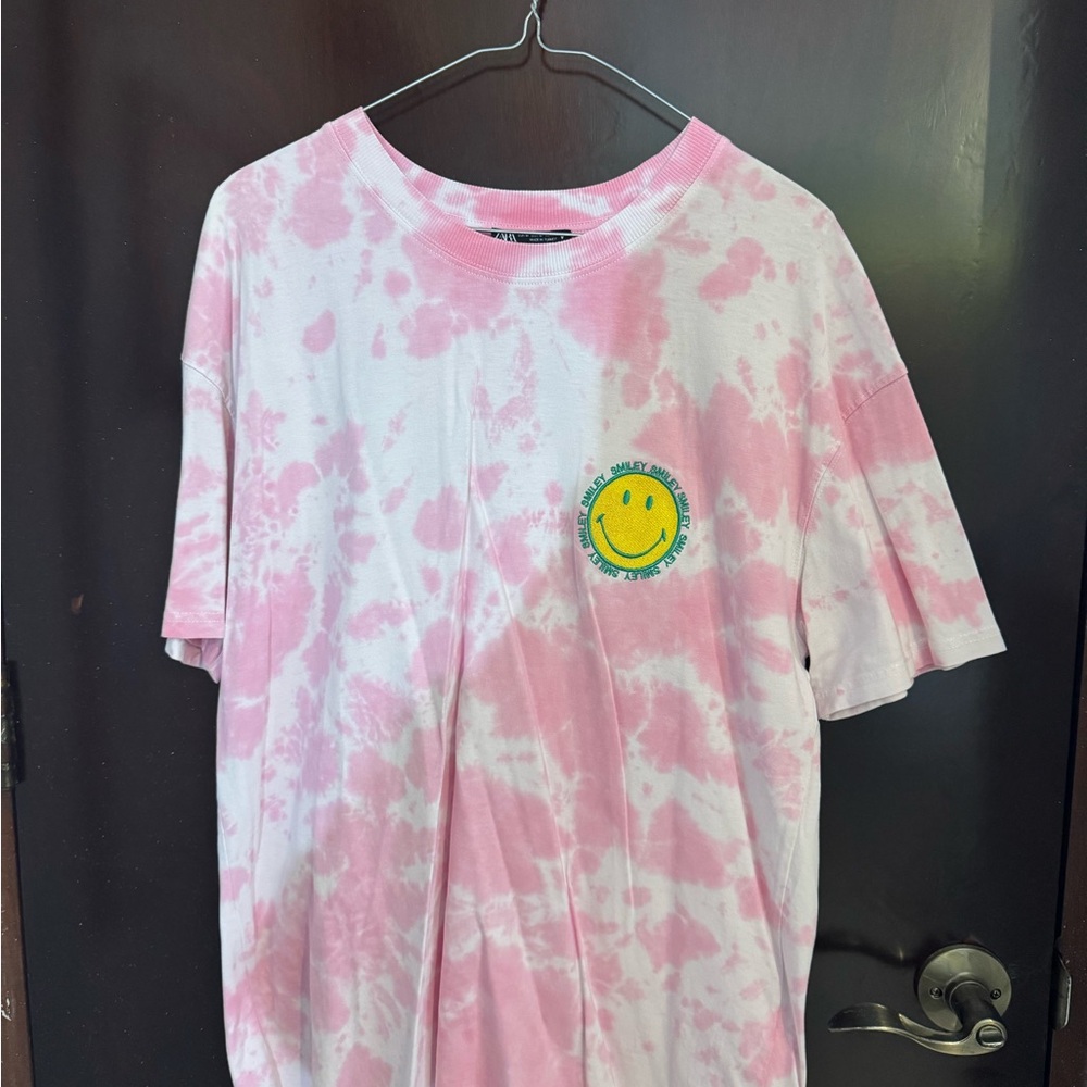 Zara Pink Tie-Dye Kids Tee with Smiley